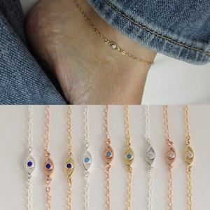 Evil eye anklet with zircon - tiny cz evil eye - mini evil eye ankle bracelet  - small evil eye anklet- silver - gold - rose gold