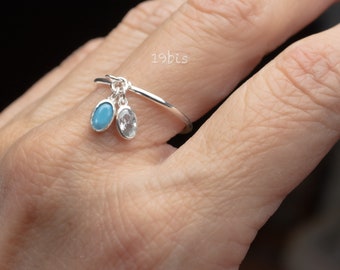 birthstones  dangle ring - oval shape zircon - CZ birthstone - family ring -  bridesmaid jewelry -