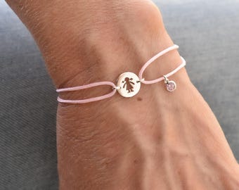 New Mom Bracelet with birthstone - Adjustable cord baby girl cut out charm gift