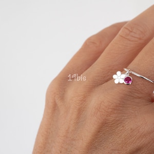 Flower birthstone ring - flower dangle ring - CZ birthstone charm - birthstone jewelry - tiny flower ring - personalized -  spring