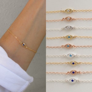 Evil eye bracelet with zircon - tiny cz evil eye - mini evil eye bracelet  - small evil eye bracelet - silver - gold - rose gold