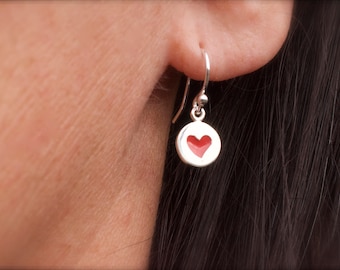 Red heart earrings  - heart earrings - 925 sterling silver -  red enamel heart - Valentines day gift