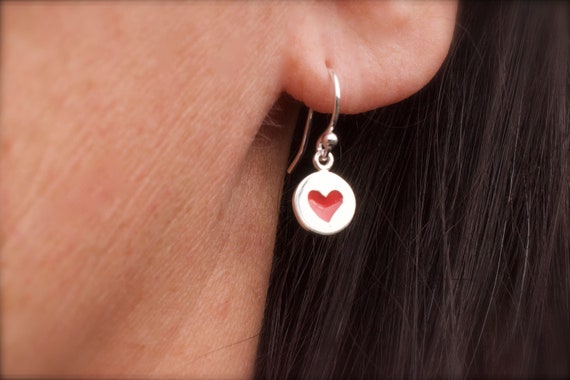 Red enamel heart earrings clearance