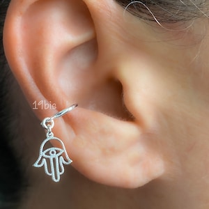Hamsa hand ear cuff earrings - dangle filigree hamsa  - no piercing wrap earrings
