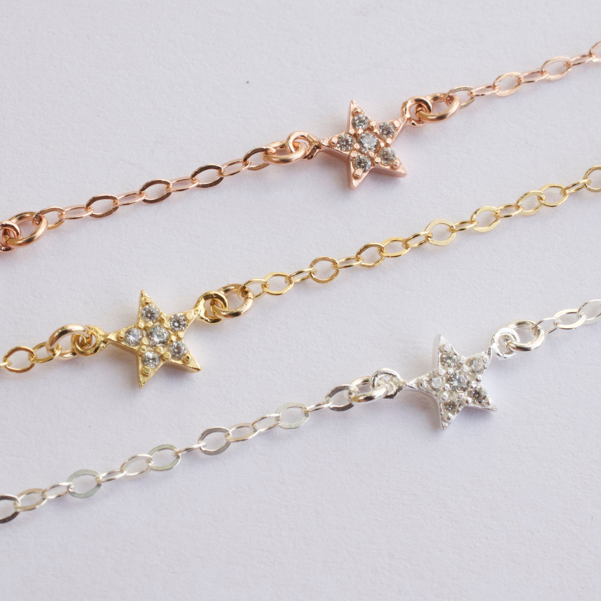 Station Cz Star Bracelet - Mini Star Bracelet - Silver