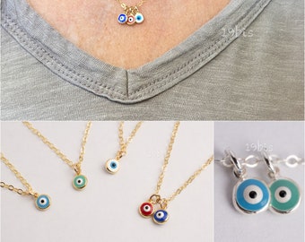 Evil eye necklace - multi eye necklace - tiny evil eye charm - turquoise - red - white - green - blue dangle eye - protection necklace -