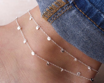 Layered disc anklet - tiny disc anklet - shimmer anklet  - double anklet - trendy disc anklet - mini disc charms - gold - silver - rose gold