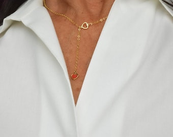 Red heart lariat style Necklace Valentine's