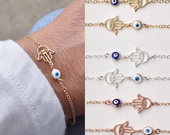 Hamsa and evil eye bracelet  - hand of Fatima bracelet  - protection bracelet - filigree hamsa bracelet - greek jewelry