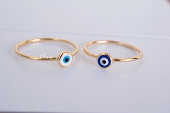 Gold Evil eye ring   - protection ring  - blue eye ring  - white eye ring - evil eye jewelry