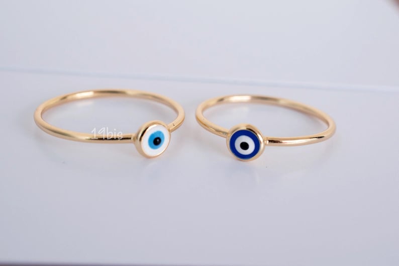 Bague mauvais oeil en or - bague de protection - bague oeil bleu - bague oeil blanc - bijoux mauvais oeil image 1