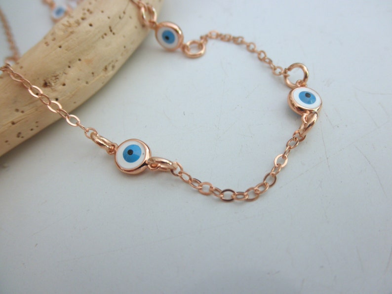 Rose Gold Evil Eyes Anklet Multi Evil Eye Anklet Rose Gold Etsy