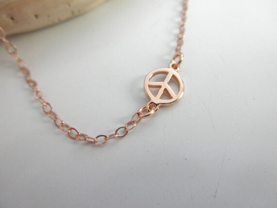 Tiny Peace Sign Ankle Bracelet Rose Gold Peace Charm Peace Symbol