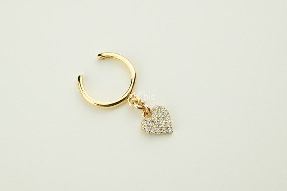 イヤリング Monday Edition _ Heart drop pendant ear cuff Heart Ear Cuff - Cz Heart Cuff Earrings - No Piercing