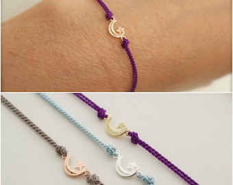 tiny moon star bracelet   - crescent moon - celestial jewelry - silk cord  bracelet - adjustable bracelet - muslim symbol bracelet