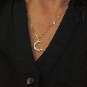 CZ Moon  star necklace -  celestial jewelry - dangle moon - silver -  CZ gold moon star necklace - crescent moon