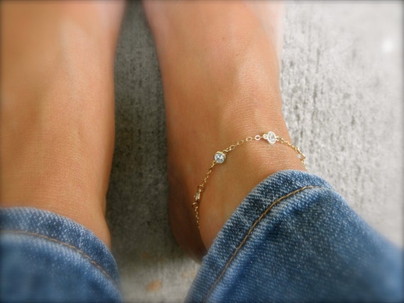 Multi CZ ankle bracelet cz charm cz framed charm multi cz charms ankle bracelet silver anklet gold anklet rose gold anklet