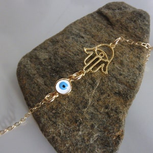 Gold hamsa hand anklet and evil eye anklet 14K gold-filled chain hand of fatima anklet hamsa ankle bracelet image 2