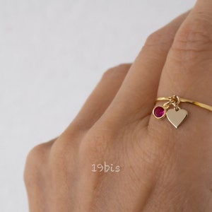 birthstone heart dangle ring - dangle charms - CZ birthstone - personalized  ring  - heart ring - bridesmaid jewelry - Valentine&#39;s gifts