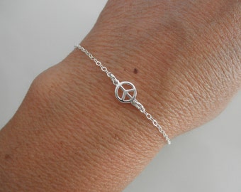 Sterling silver tiny peace sign  bracelet