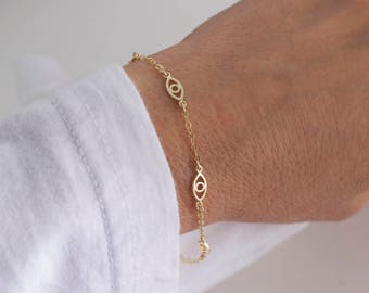 Evil eye  station bracelet - protection bracelet - multi eye bracelet - silver eye bracelet - gold eye bracelet - rose gold eye bracelet