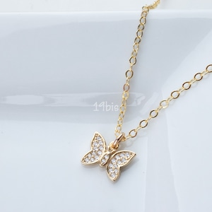 Zircon Butterfly Necklace: Gold Vermeil or Sterling Silver Pave Pendant