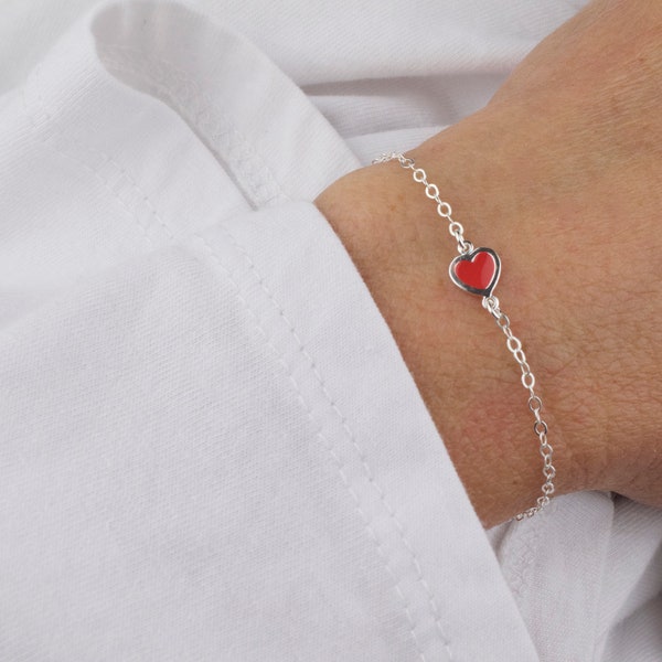 Red heart bracelet  - red enamel - silver heart bracelet - red enamel heart -  gold red heart bracelet - Valentines gift
