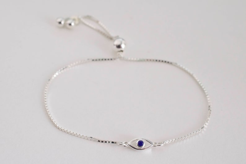 CZ evil eye adjustable bracelet sterling silver tiny evil eye bracelet mini evil eye protection bracelet image 2