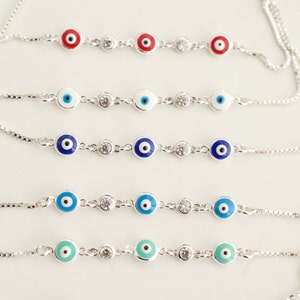 Pulsera de mal de ojo con dijes de circonita cúbica - plata de ley 925 - pulsera de mal de ojo ajustable - pulsera de mal de ojo pequeña - mini mal de ojo - imagen 3