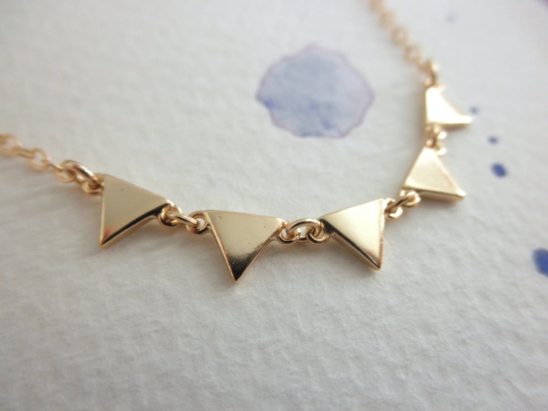 Triangular Mini Chain Gold Triangle Necklace - 14K Gold-filled Chain - Multi Gold Triangle ...