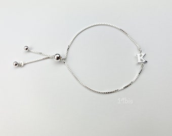 Adjustable initial bracelet  -sterling silver - sideways letter - initial jewelry - personalized jewelry