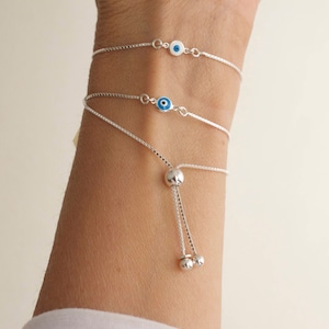 Evil eye adjustable bracelet  -sterling silver -  tiny evil eye bracelet - mini evil eye - protection bracelet -
