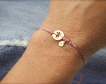 New Mom Bracelet with Initial - Adjustable Silk Cord - Silver Gold Boy Girl Charm Gift