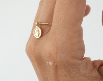 Virgin Mary  ring  - dangle ring  - religious ring - tiny dangle  - catholic jewelry -