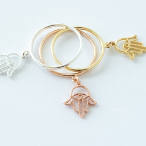 Filigree Hamsa Hand Dangle Ring: Sterling Silver Amulet