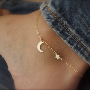 Moon  star anklet -  celestial jewelry - dangle moon - moon star ankle bracelet - rose gold moon star - moon phase - crescent moon