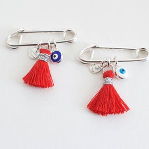 Evil eye safety pin  - sterling silver baby safety pin - baby shower gift - protection safety pin - tassel safety pin - baby protection