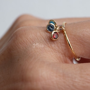 birthstone dangle ring - dangle stones - CZ birthstone charm - birthstone jewelry  - personalized  ring  - family gifts - mothers day gift