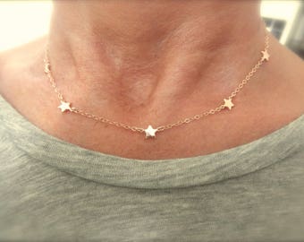 Station rose gold star necklace - mini star necklace -  14K rose gold-filled chain  - rose gold star necklace  - teeny tiny star -