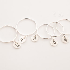 Sterling Silver Zodiac Sign Ring: Horoscope Charm Dangle Ring