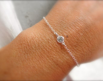 Solitaire CZ  bracelet sterling silver - solid 925 sterling silver - chain cz bracelet -