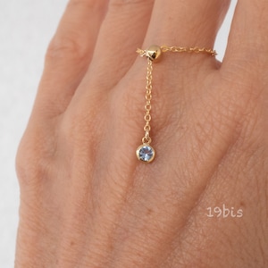 Dangle birthstone ring  - adjustable chain  ring -  tiny birthstone charm  -  drop zirconia ring