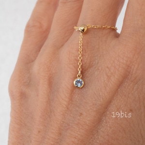 Dangle birthstone ring  - adjustable chain  ring -  tiny birthstone charm  -  drop zirconia ring -
