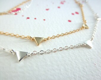 silver station triangle necklace - mini triangle -  925 solid sterling silver  - multi triangle necklace  - teeny tiny triangle - dainty