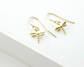 Dragonfly earrings   - tiny dragonfly - silver dragonfly - gold dragonfly - insect earrings