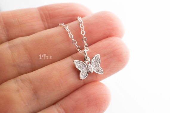 Butterfly Necklace Pave Butterfly Gold Butterfly Pendant Silver