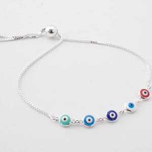 Multi color evil eye bracelet - 925 sterling silver - adjustable eye bracelet - tiny evil eye bracelet - mini evil eye - image 2