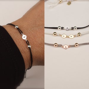 Initial silk cord bracelet  - customized bracelet - personalized jewelry - hand stamped initials  - personalized gifts