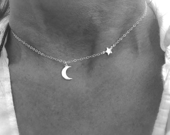 Moon  star necklace -  celestial jewelry - dangle moon -silver -  gold moon star necklace - rose gold moon phase- crescent moon - Christmas