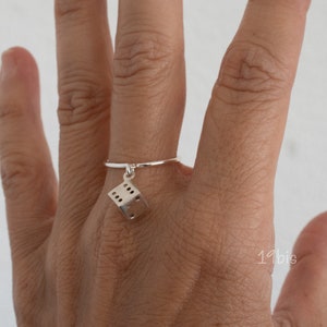 Dice dangle ring   - 3d dice ring - silver game gift - fun ring